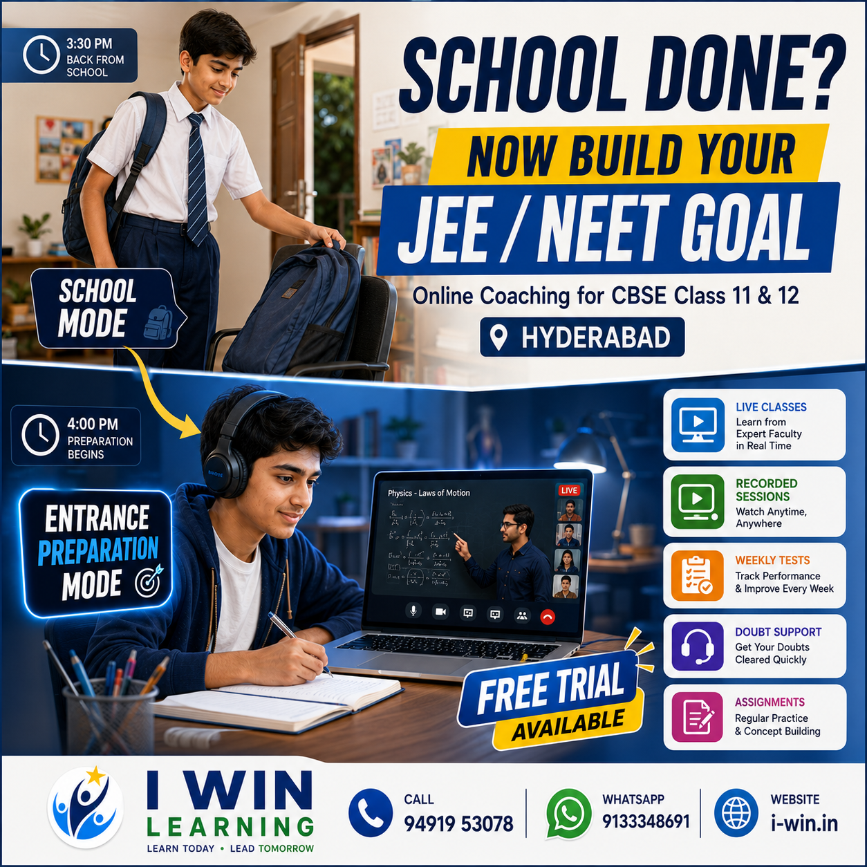 JEE NEET Online Coaching in Hyderabad for CBSE Students | Class 11 & 12 | I WIN Learning